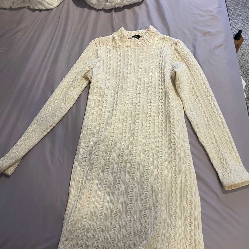 Forever 21 Cream Long Sleeve Knit Dress